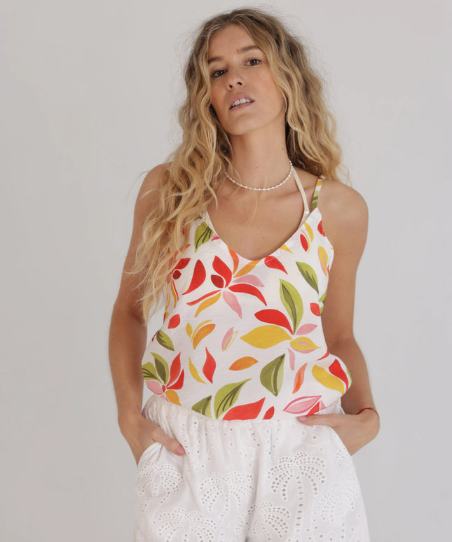 Top na ramiączkach Tropical w kolorowe kwiaty