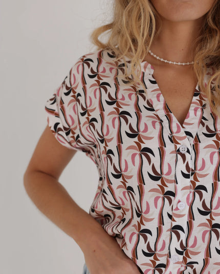 Koszula damska w palmy z krótkim rękawem Palm Print