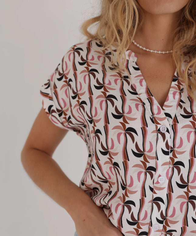 Koszula damska w palmy z krótkim rękawem Palm Print