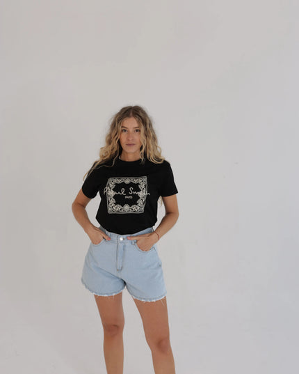 T-shirt damski czarny z nadrukiem Poul