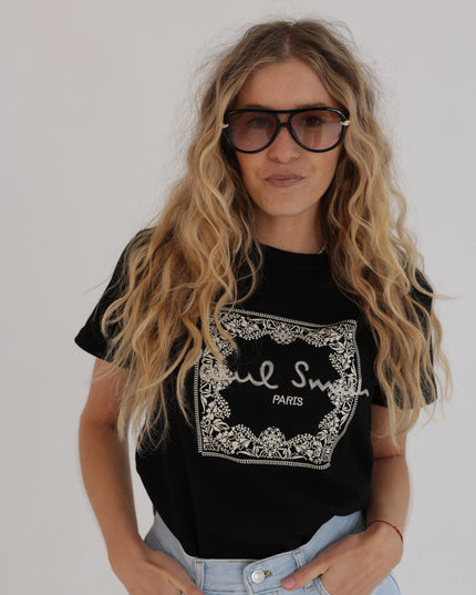 T-shirt damski czarny z nadrukiem Poul