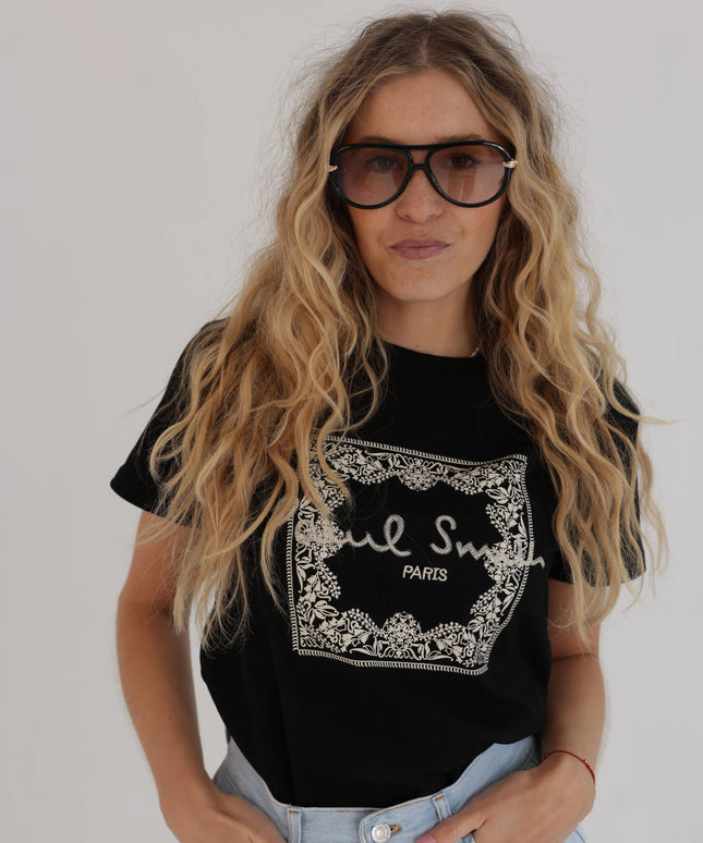 T-shirt damski czarny z nadrukiem Poul
