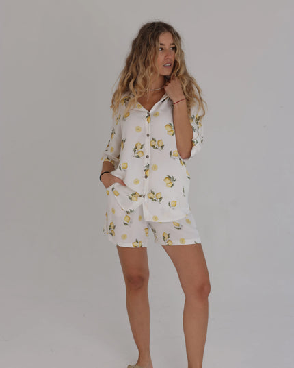 Damski komplet na lato Lemon Print koszula + szorty