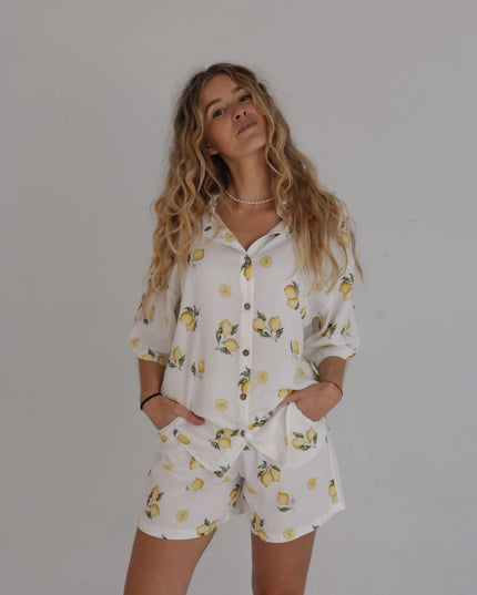 Damski komplet na lato Lemon Print koszula + szorty