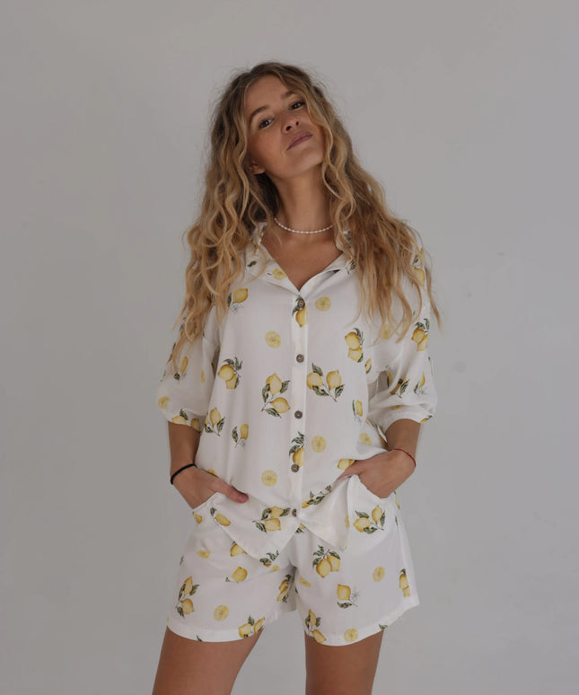 Damski komplet na lato Lemon Print koszula + szorty