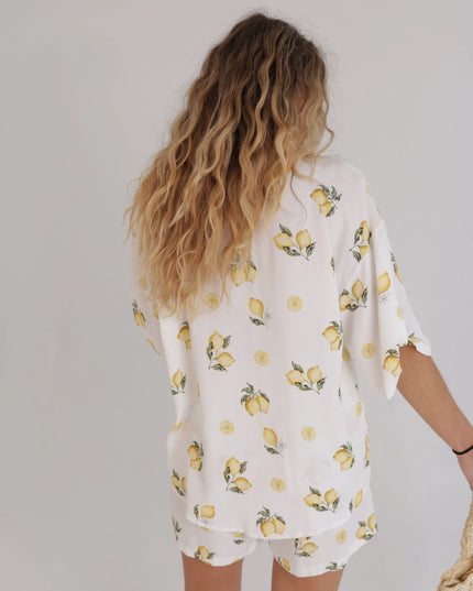 Damski komplet na lato Lemon Print koszula + szorty