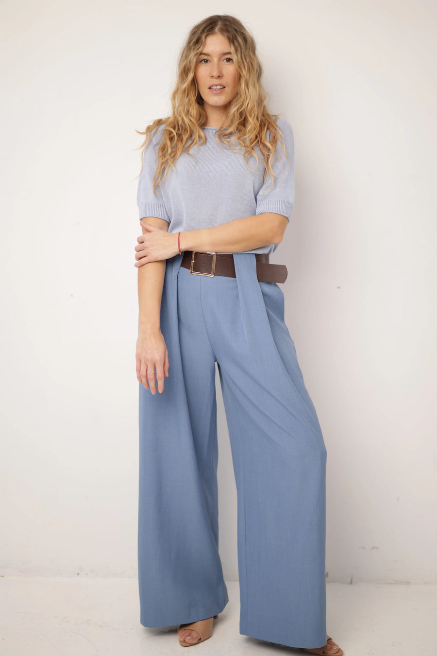 SPODNIE AZARA Z PASKIEM NIEBIESKIE