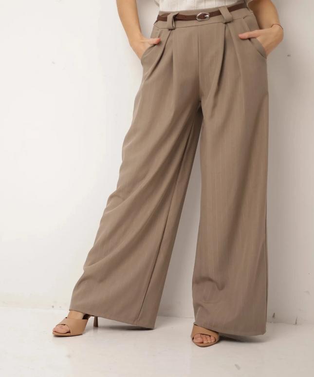 SPODNIE MILO BEŻOWE W PRĄŻEK