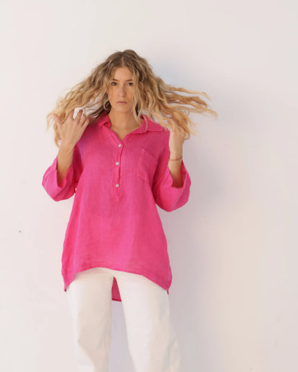 Bluzka koszulowa Long Linen różowa 100% len