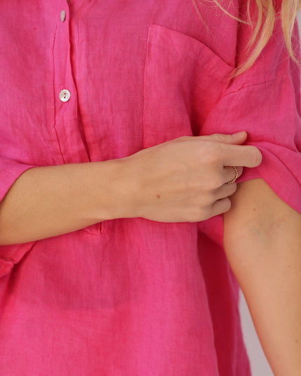 Bluzka koszulowa Long Linen różowa 100% len
