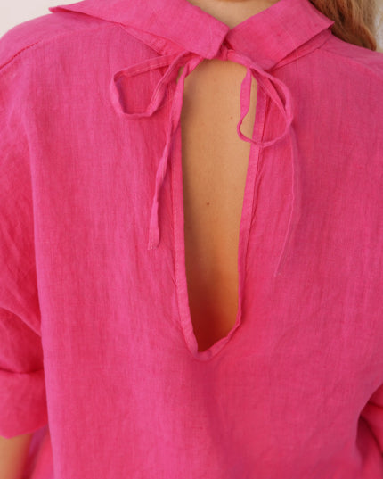 Bluzka koszulowa Long Linen różowa 100% len