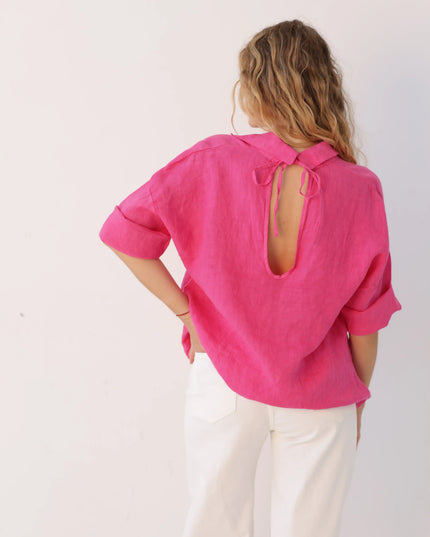 Bluzka koszulowa Long Linen różowa 100% len