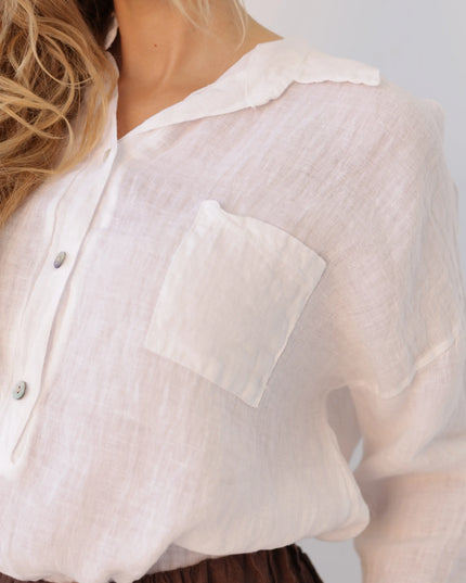 Bluzka koszulowa Long Linen biała 100% len