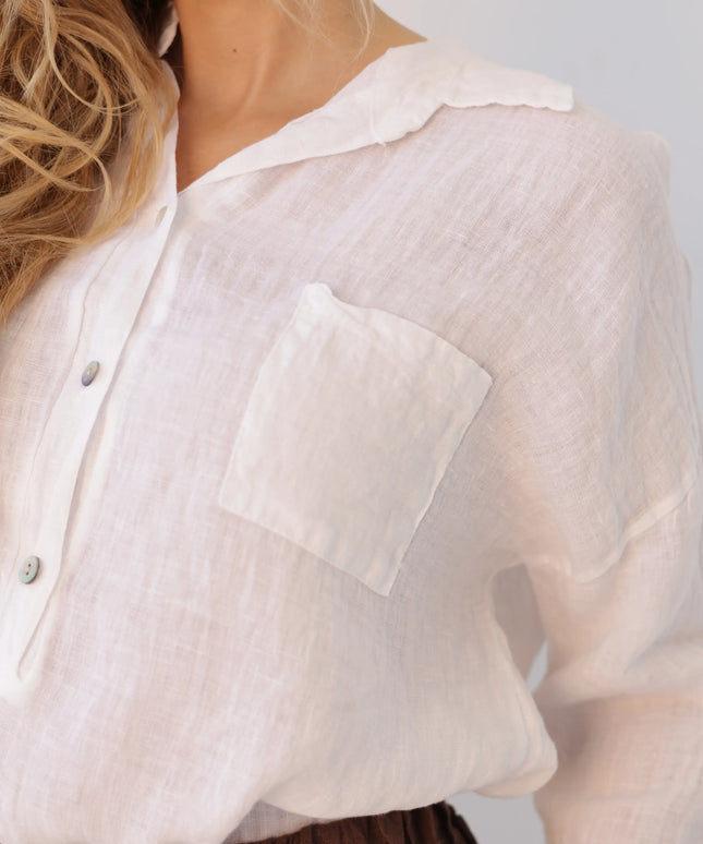 Bluzka koszulowa Long Linen biała 100% len