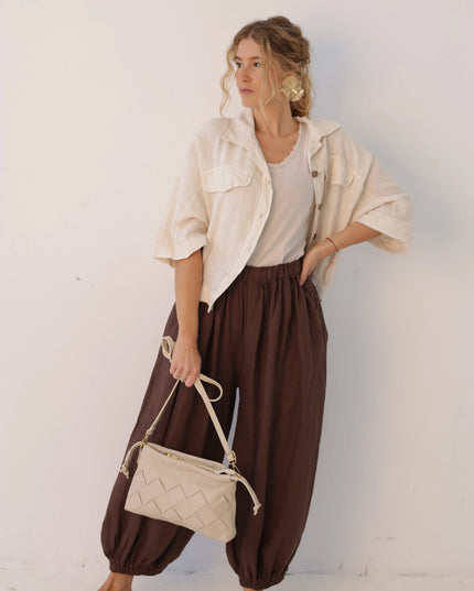 Torebka damska skóra naturalna Weave Bag jasny beż