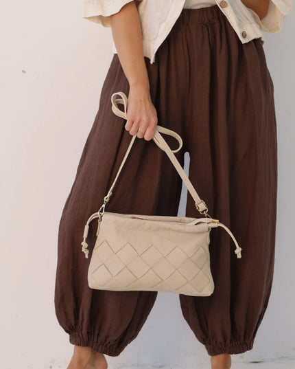 Torebka damska skóra naturalna Weave Bag jasny beż
