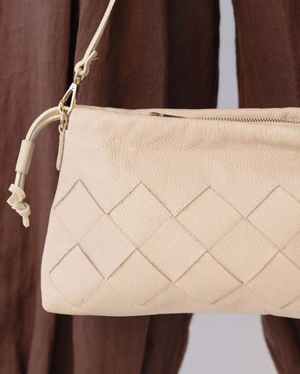 Torebka damska skóra naturalna Weave Bag jasny beż