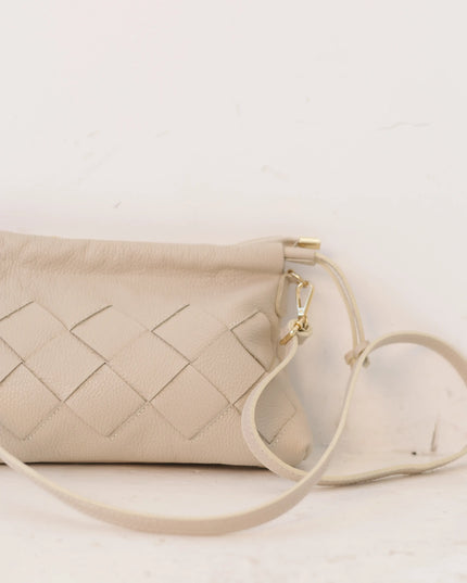 Torebka damska skóra naturalna Weave Bag jasny beż