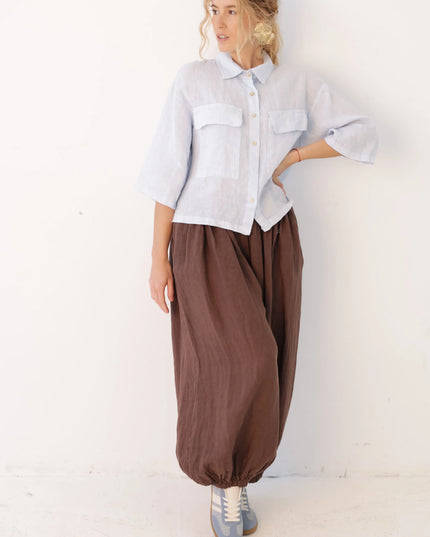 Koszula Linen Crop błękitna lniana