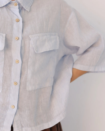 Koszula Linen Crop błękitna lniana