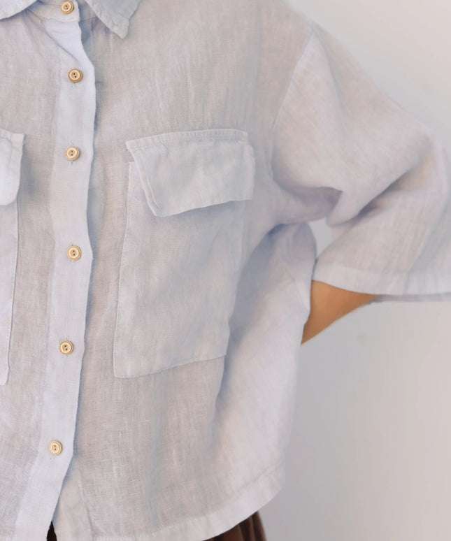 Koszula Linen Crop błękitna lniana