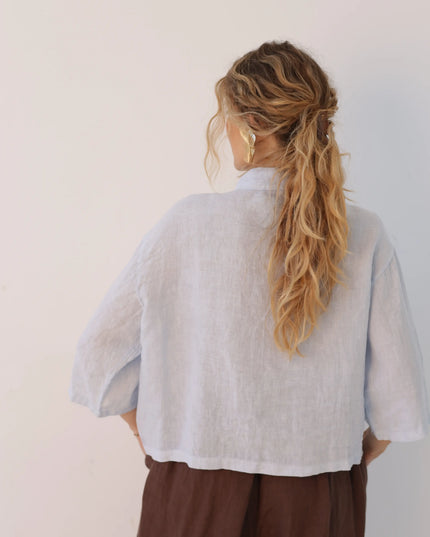 Koszula Linen Crop błękitna lniana