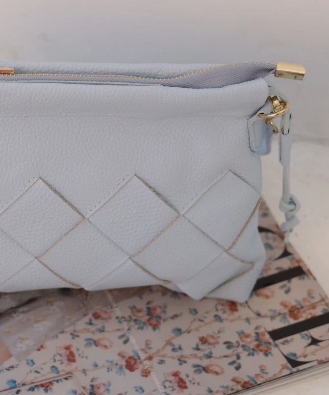 Torebka damska skóra naturalna Weave Bag błękitna