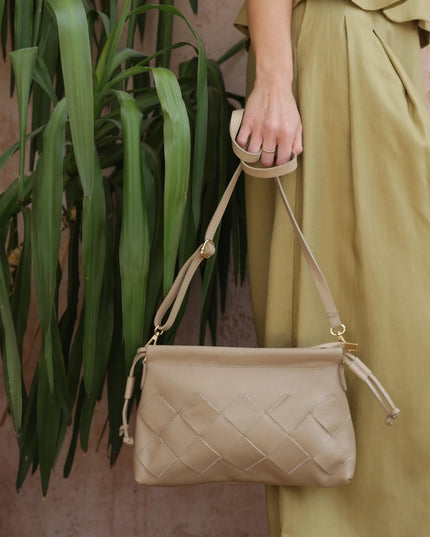 Torebka damska skóra naturalna Weave Bag cappucino beż