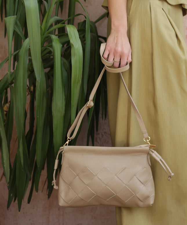 Torebka damska skóra naturalna Weave Bag cappucino beż