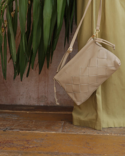 Torebka damska skóra naturalna Weave Bag cappucino beż