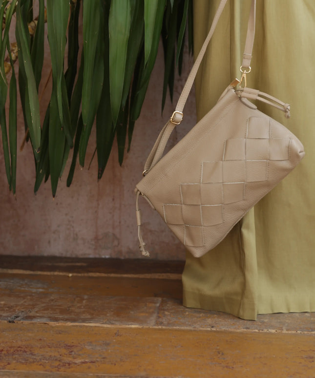 Torebka damska skóra naturalna Weave Bag cappucino beż
