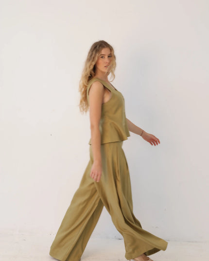 Elegancki komplet damski jedwab, len, bawełna Tulip Set limonkowy