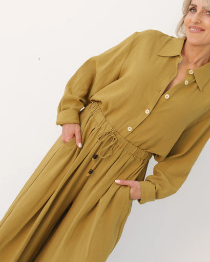 Komplet Olive Flow Set oliwkowy koszula + spodnie