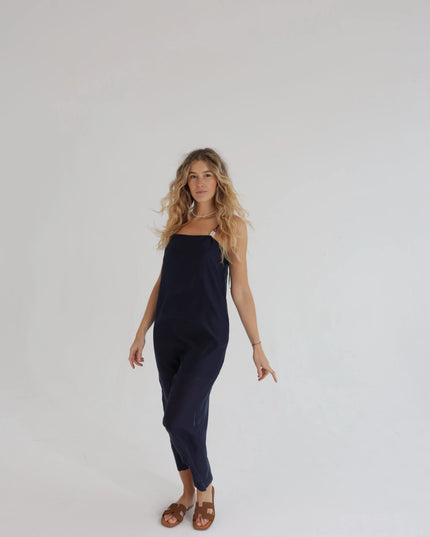 Granatowa sukienka z lyocellu Midnight Dress z koralikami na lato
