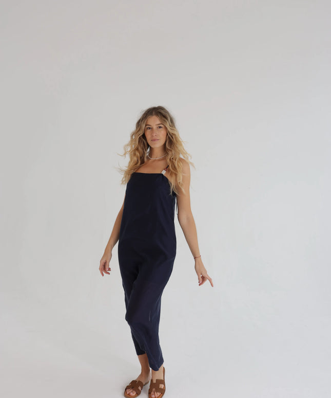 Granatowa sukienka z lyocellu Midnight Dress z koralikami na lato