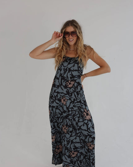 Długa sukienka damska Moonlight Floral grafitowa w kwiaty maxi