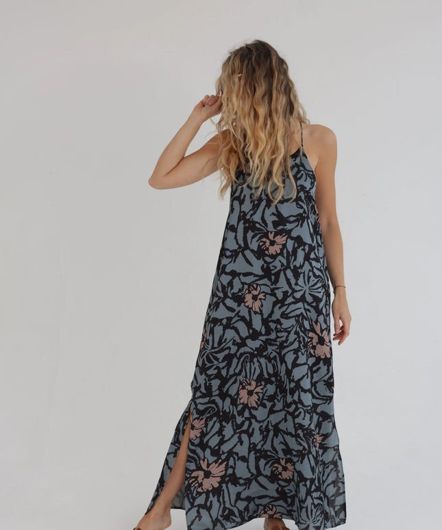 Długa sukienka damska Moonlight Floral grafitowa w kwiaty maxi