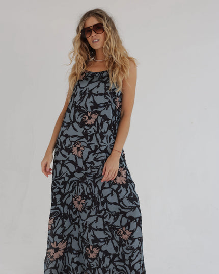 Długa sukienka damska Moonlight Floral grafitowa w kwiaty maxi