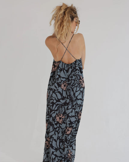 Długa sukienka damska Moonlight Floral grafitowa w kwiaty maxi