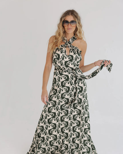 Długa sukienka damska Green Harmony Dress maxi zielono-beżowa