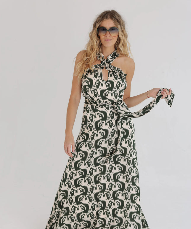 Długa sukienka damska Green Harmony Dress maxi zielono-beżowa