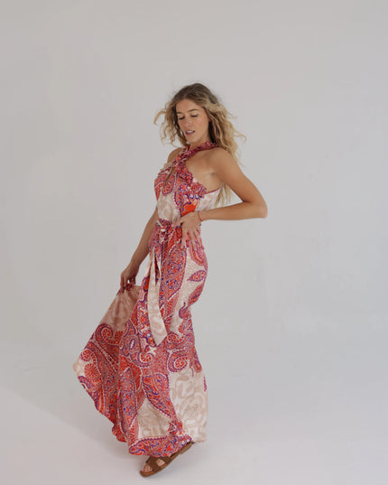 Długa sukienka damska Orange Harmony Dress maxi pomarańczowo-beżowa