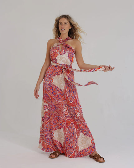 Długa sukienka damska Orange Harmony Dress maxi pomarańczowo-beżowa