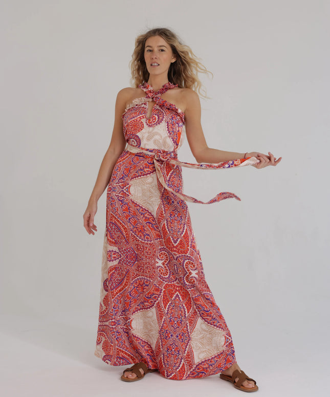 Długa sukienka damska Orange Harmony Dress maxi pomarańczowo-beżowa