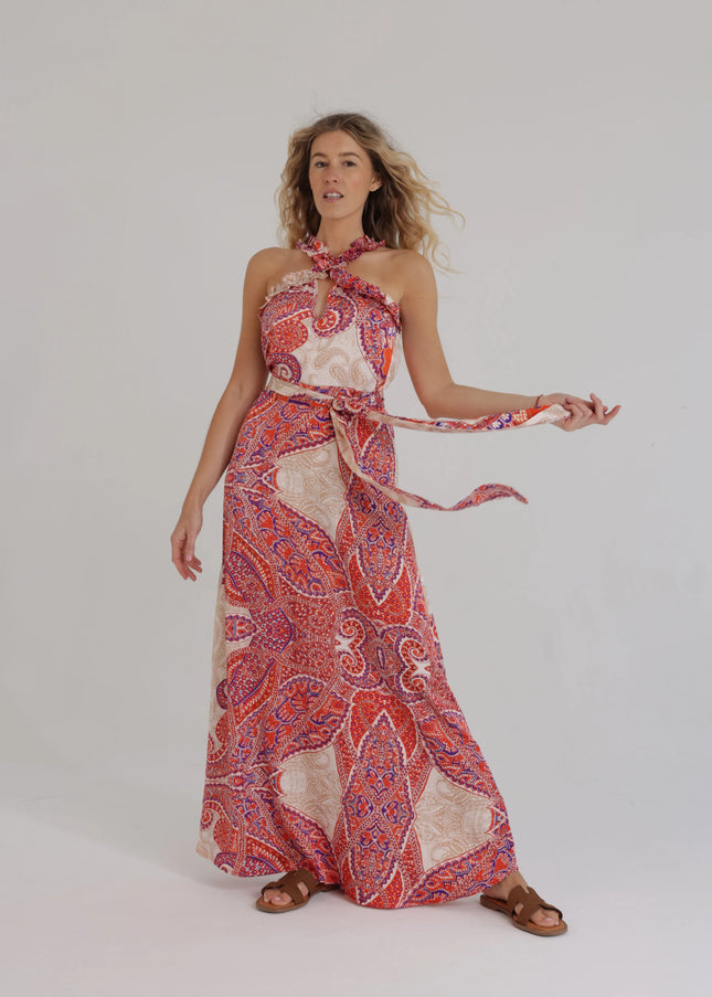 Długa sukienka damska Orange Harmony Dress maxi pomarańczowo-beżowa