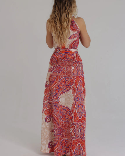 Długa sukienka damska Orange Harmony Dress maxi pomarańczowo-beżowa
