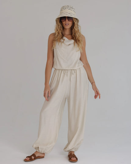 Komplet damski casual beżowy Jogger bluzka + spodnie