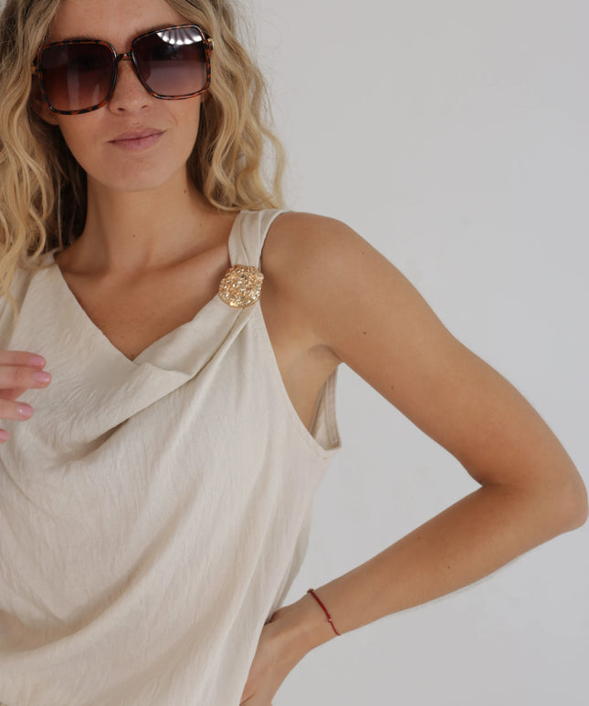 Komplet damski casual beżowy Jogger bluzka + spodnie