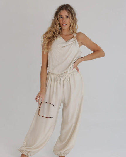 Komplet damski casual beżowy Jogger bluzka + spodnie