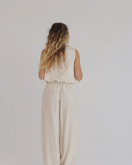 Komplet damski casual beżowy Jogger bluzka + spodnie